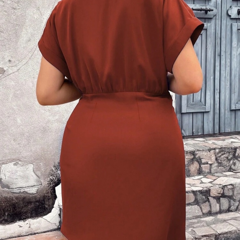 SHEIN Terracotta Tie-Front Midi Dress - Picture 4 of 6